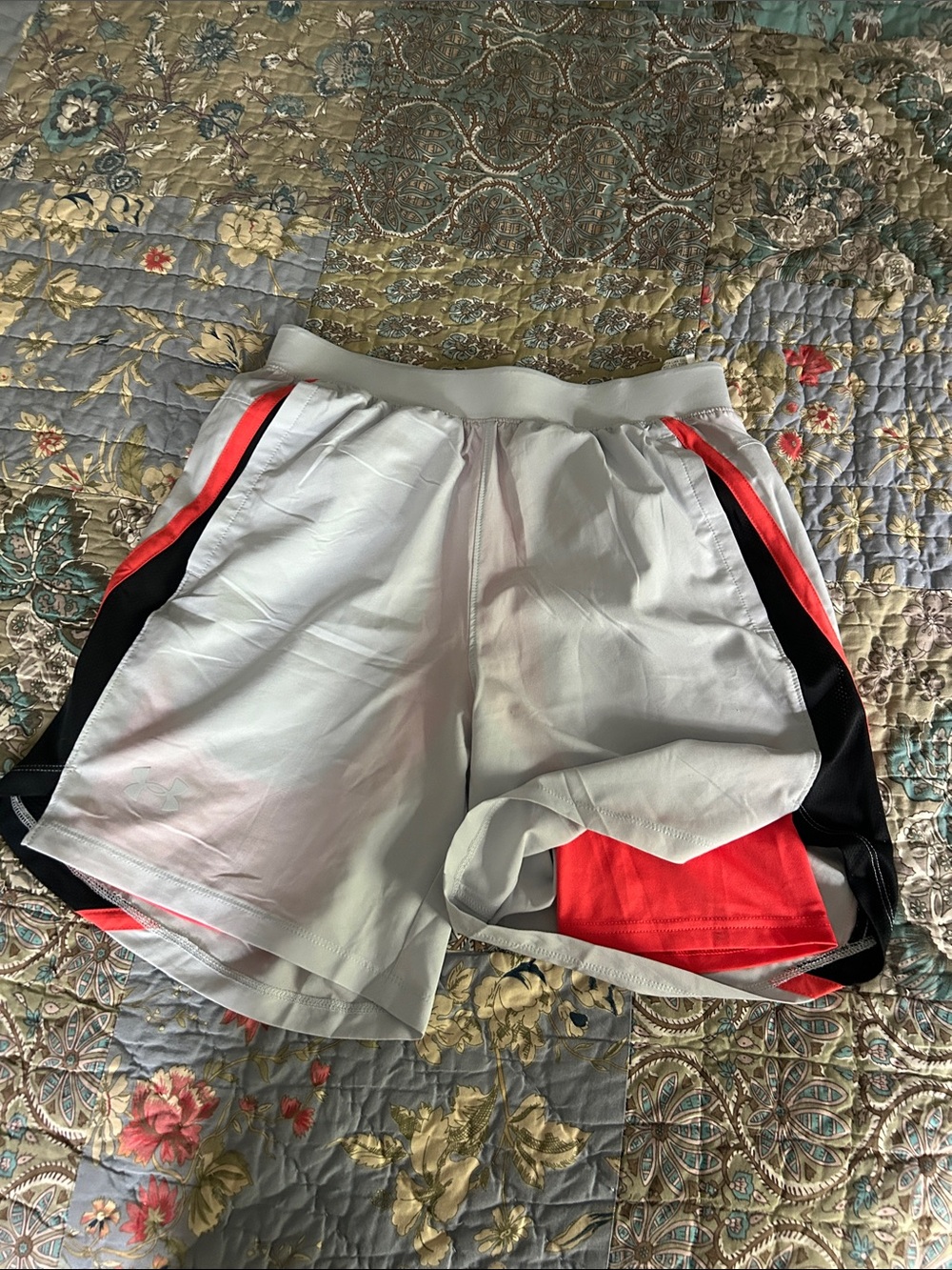 Under Armour White and Bright Red HeatGear Athletic Shorts